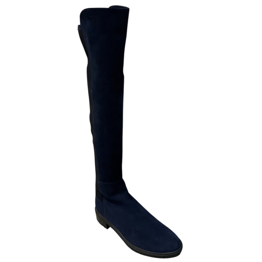 Stuart Weitzman Blue Suede Over the Knee Pull On Boots with Black Elastic Band