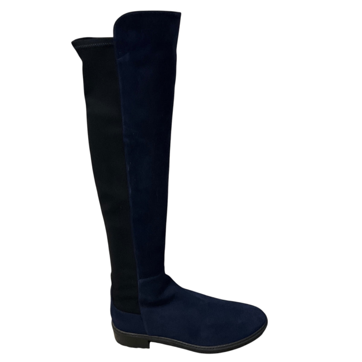 Stuart Weitzman Blue Suede Over the Knee Pull On Boots with Black Elastic Band