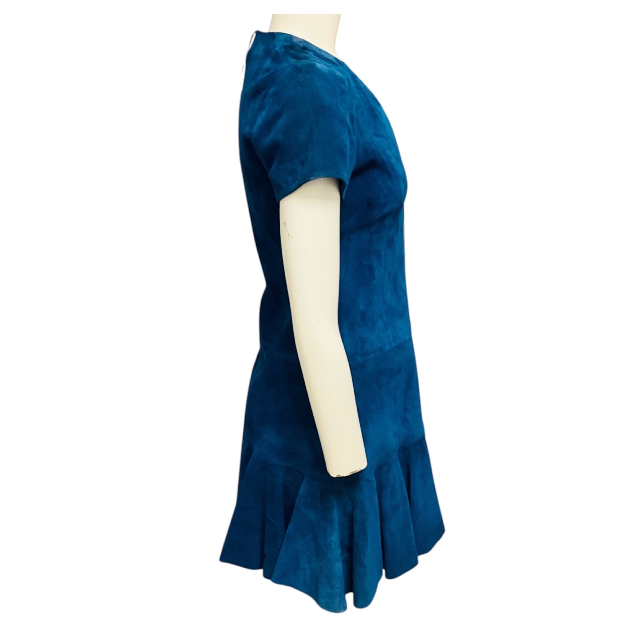 Alexis Blue Jaelynn Zip Front Suede Calfskin Mini Dress