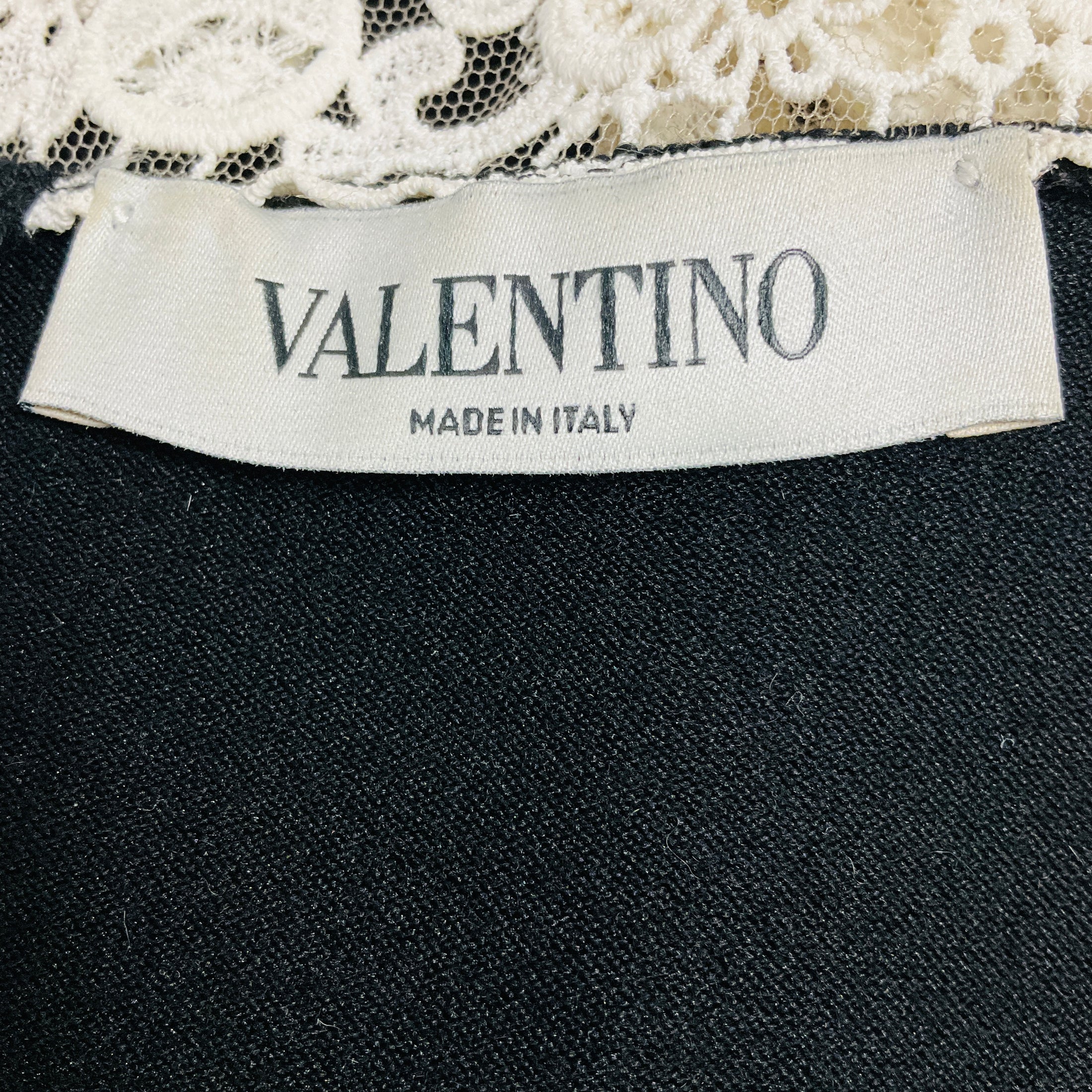 Valentino Black / White Lace Trimmed Long Sleeved Knit Midi Dress
