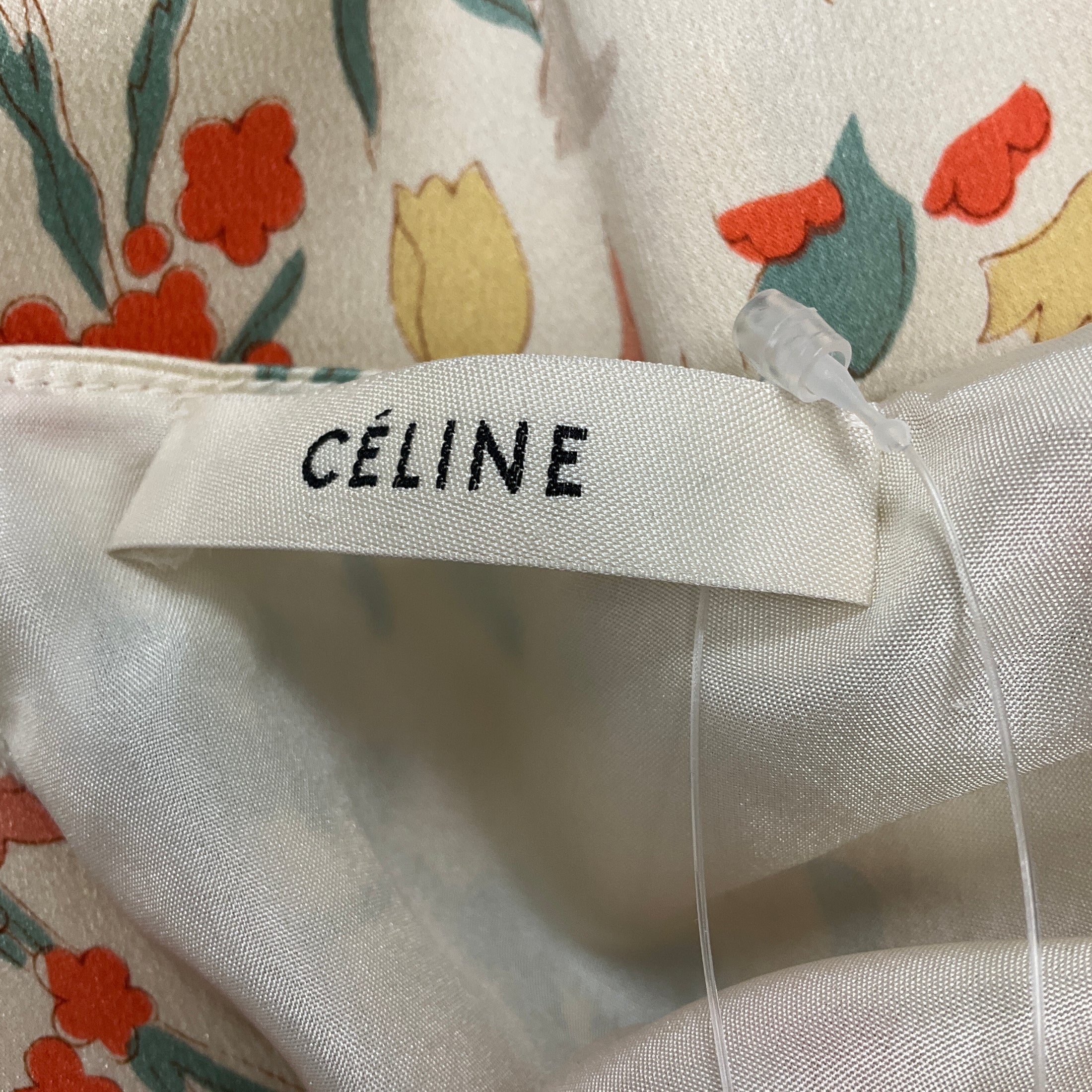 Celine Ivory Multi Floral Printed Silk Dress