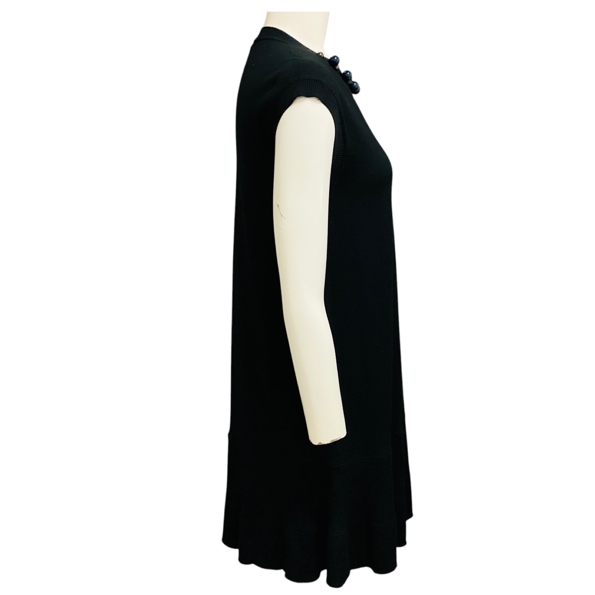 Louis Vuitton Black Jewel Neck Cap Sleeved Wool Knit Dress