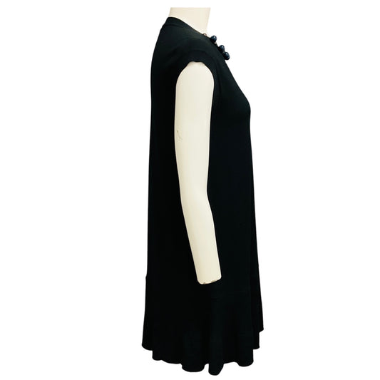 Louis Vuitton Black Jewel Neck Cap Sleeved Wool Knit Dress