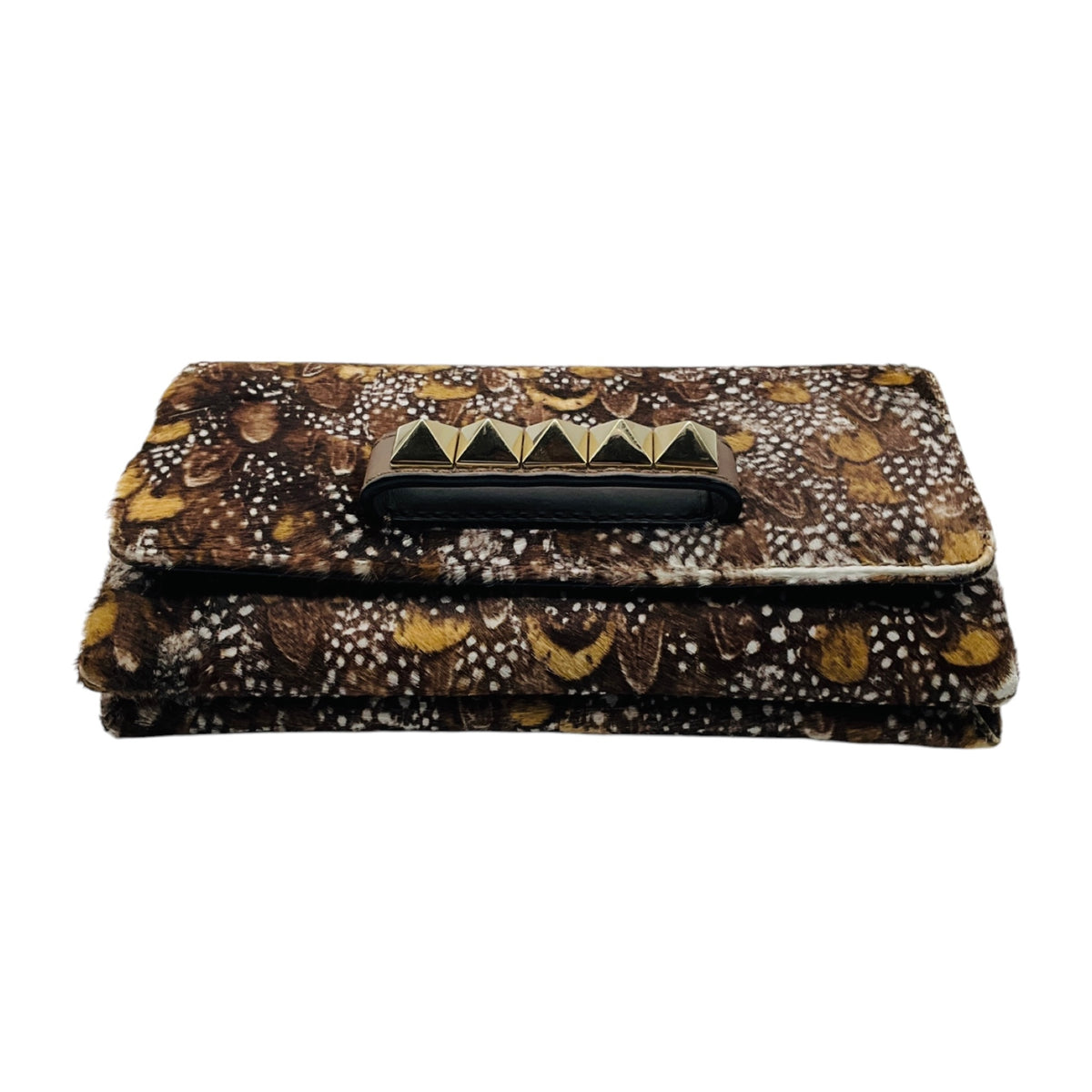 Valentino Brown / White / Tan Multi Rockstud Calf Hair Shoulder Bag with Gold Hardware