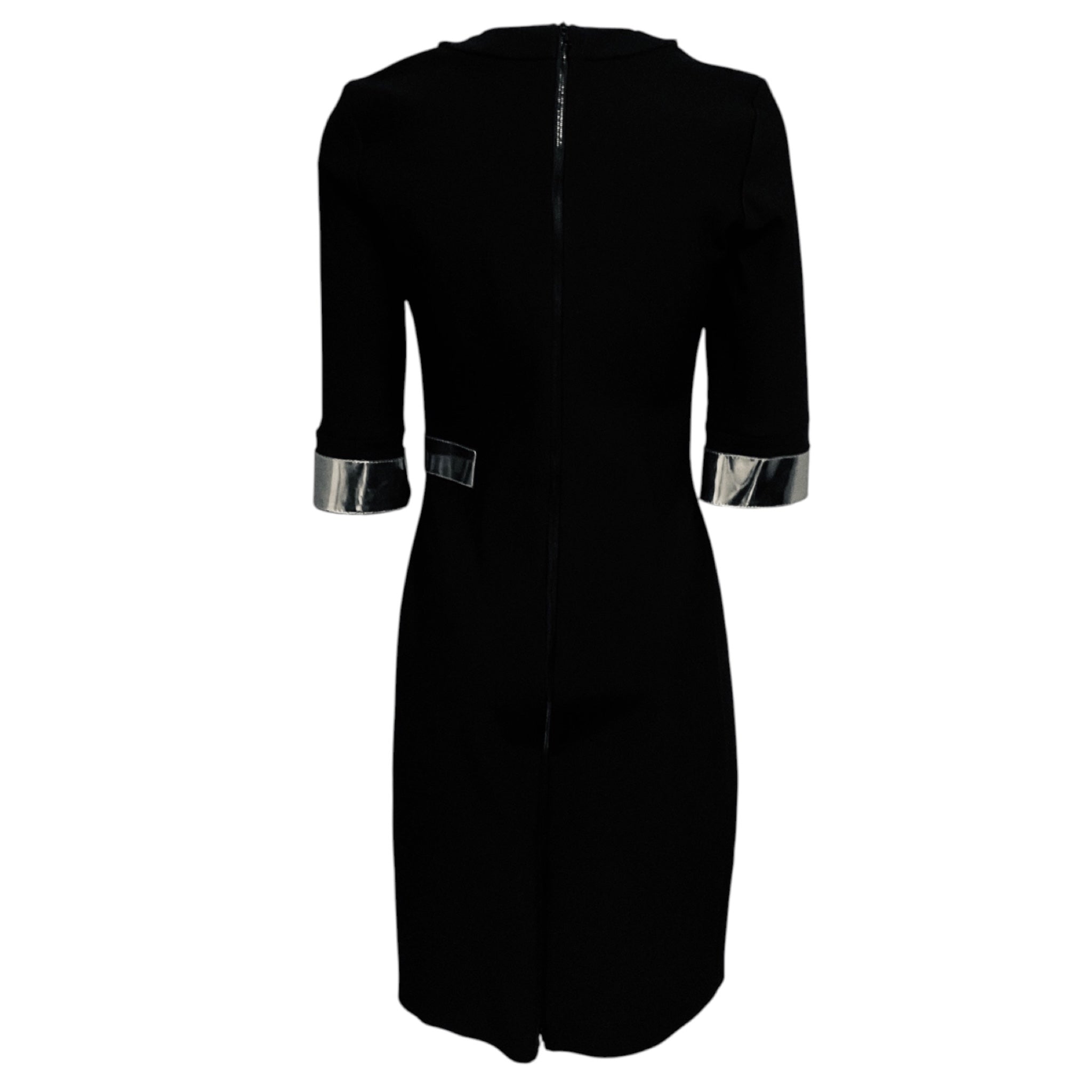 Mugler Black Stretch Knit Bodycon Midi Dress with Silver Trim