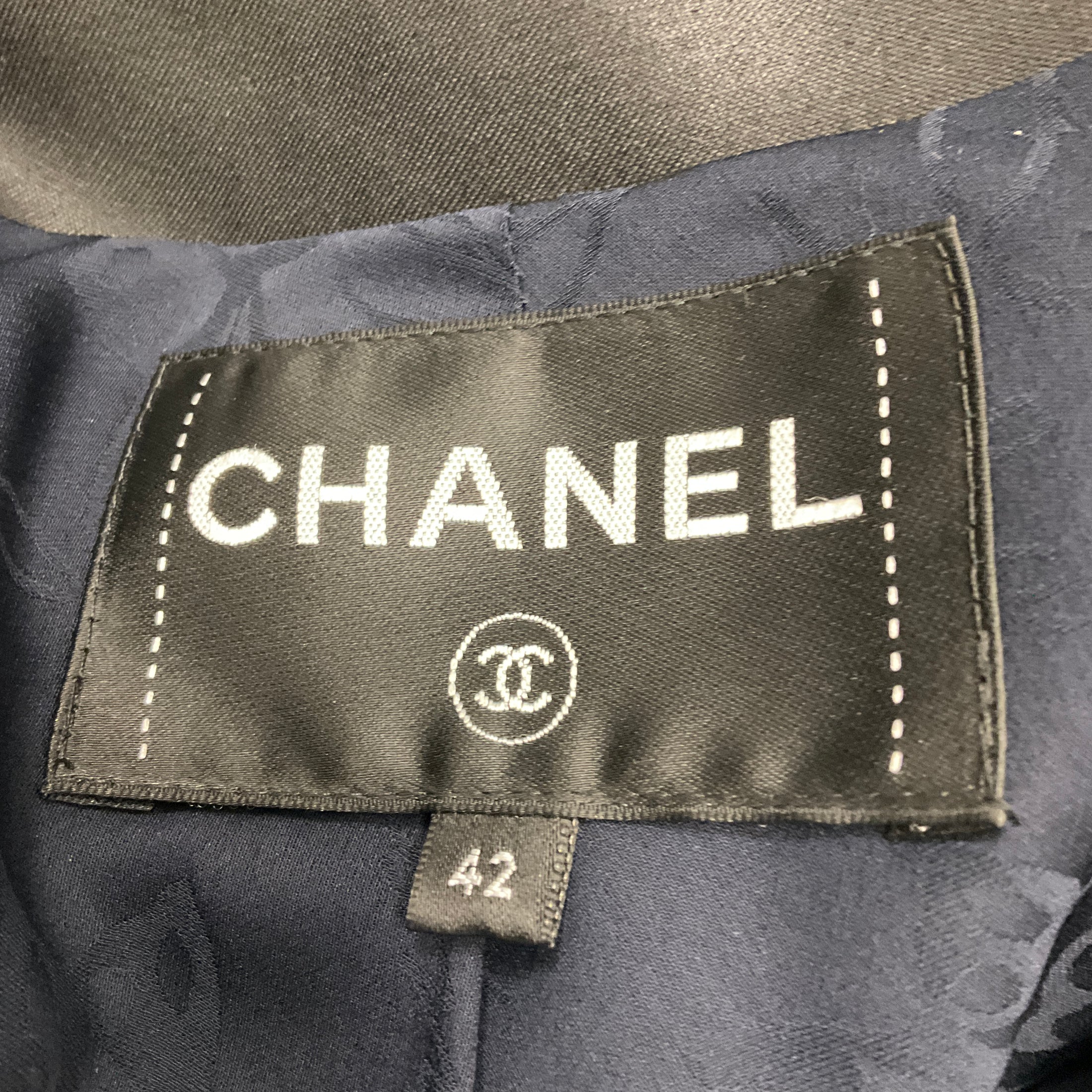 Chanel Navy / Black Chiffon Detail Tweed Jacket