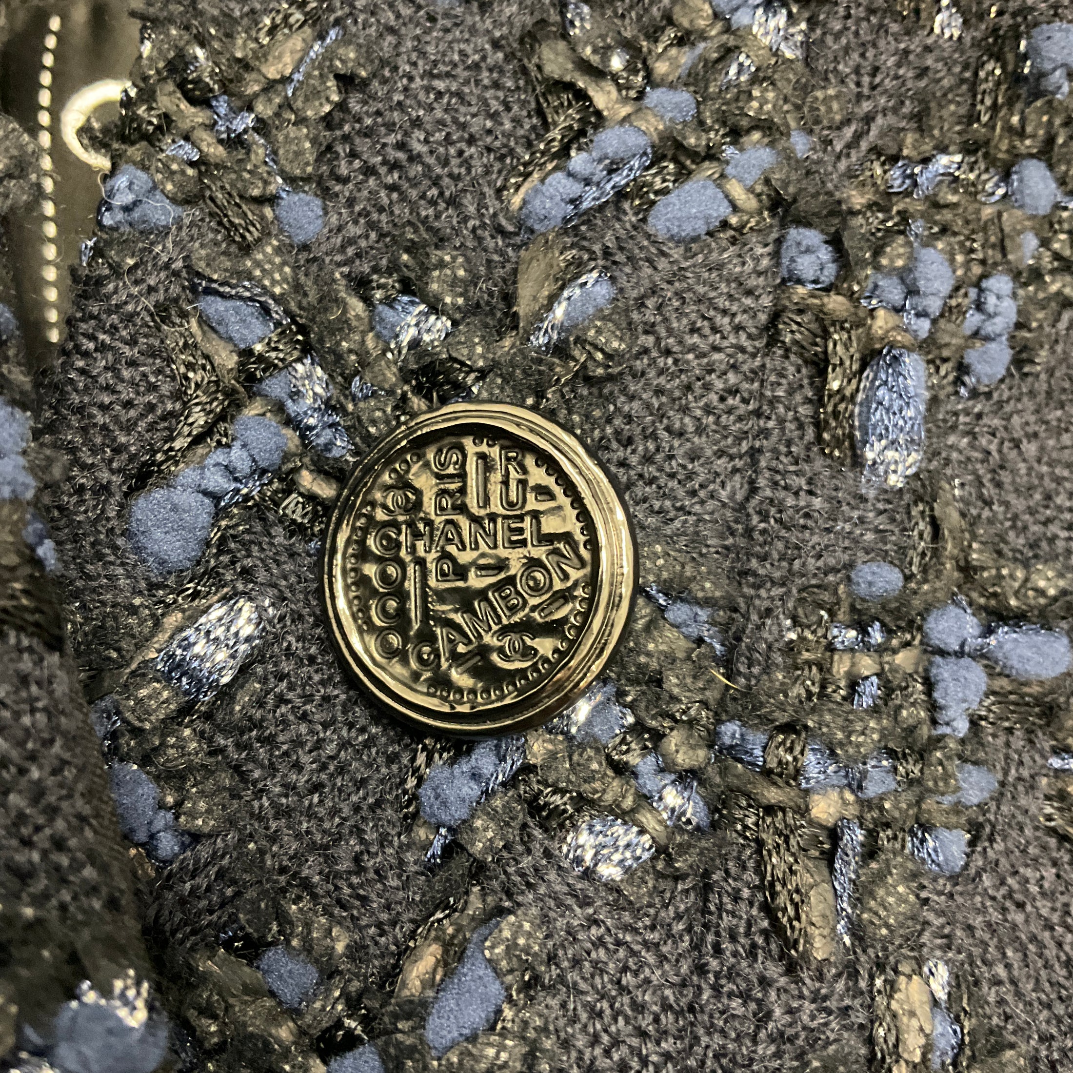 Chanel Navy / Black Chiffon Detail Tweed Jacket