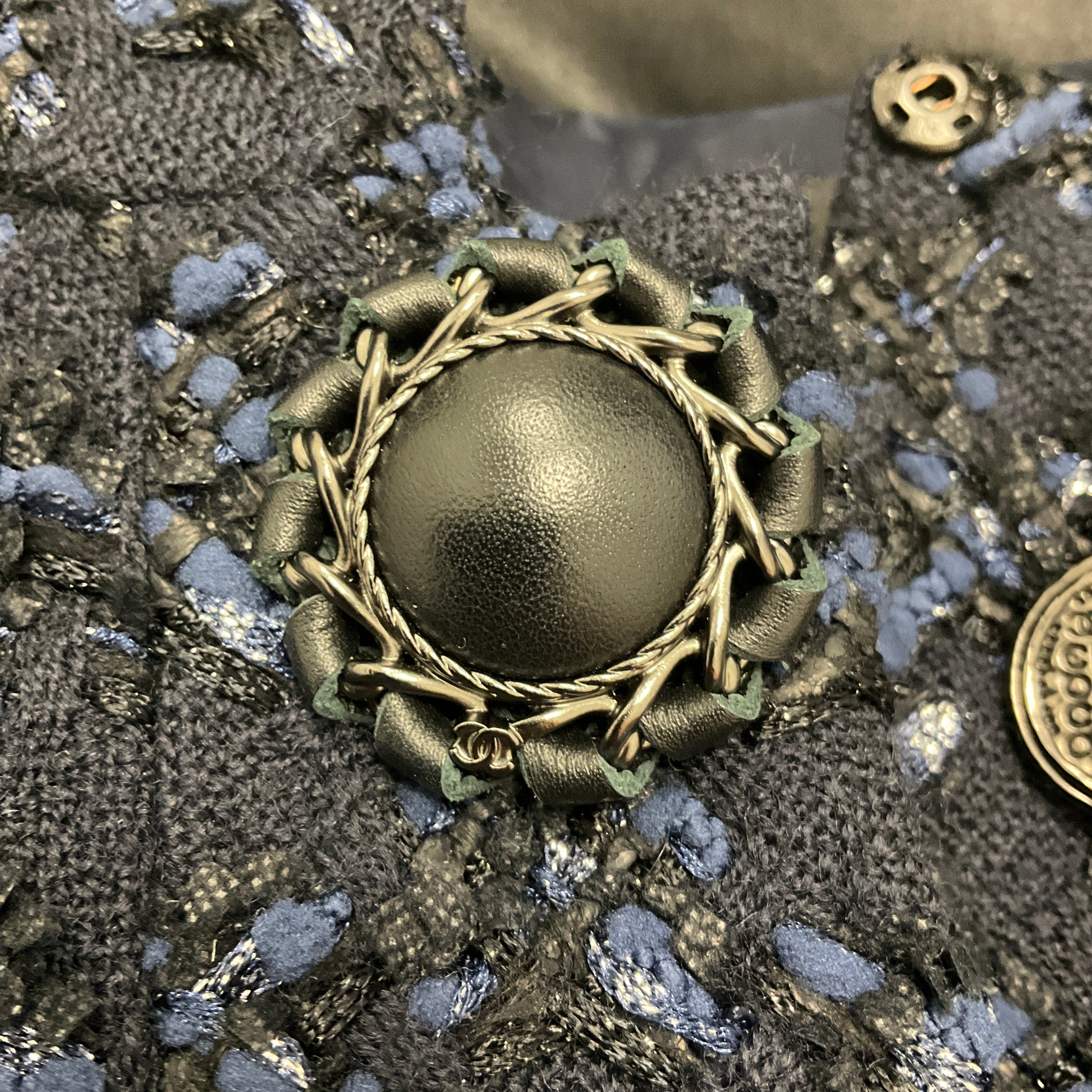 Chanel Navy / Black Chiffon Detail Tweed Jacket