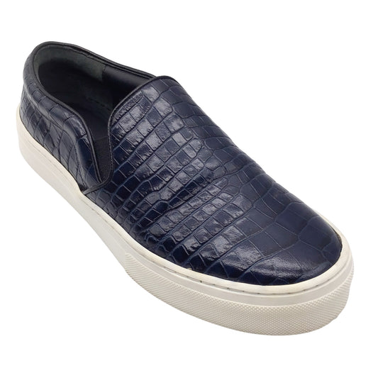 Celine Navy Blue Croc Embossed Slip-On Sneakers