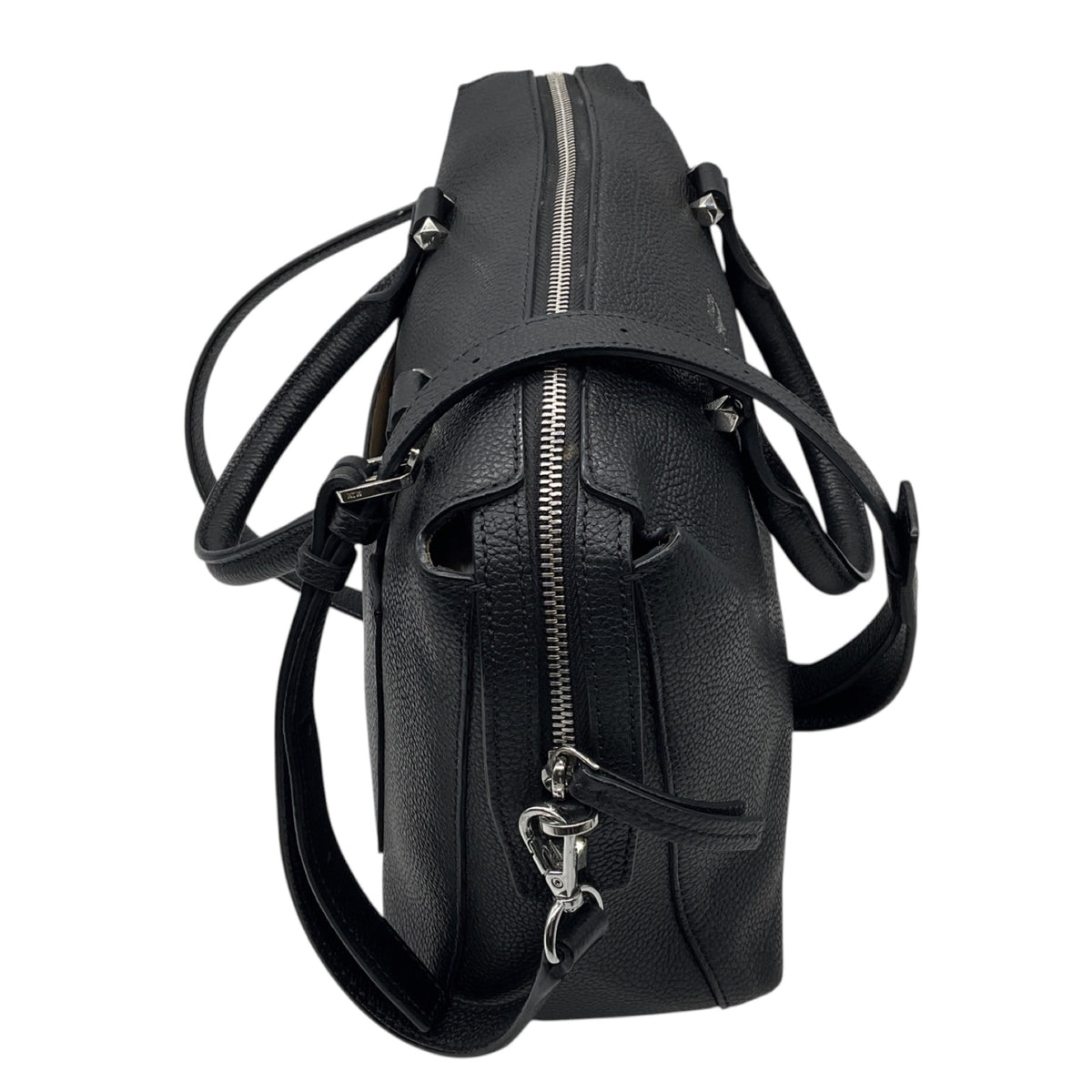 MCM Black Pebbled Leather Double Top Handle Shoulder Bag with Silver Hardware
