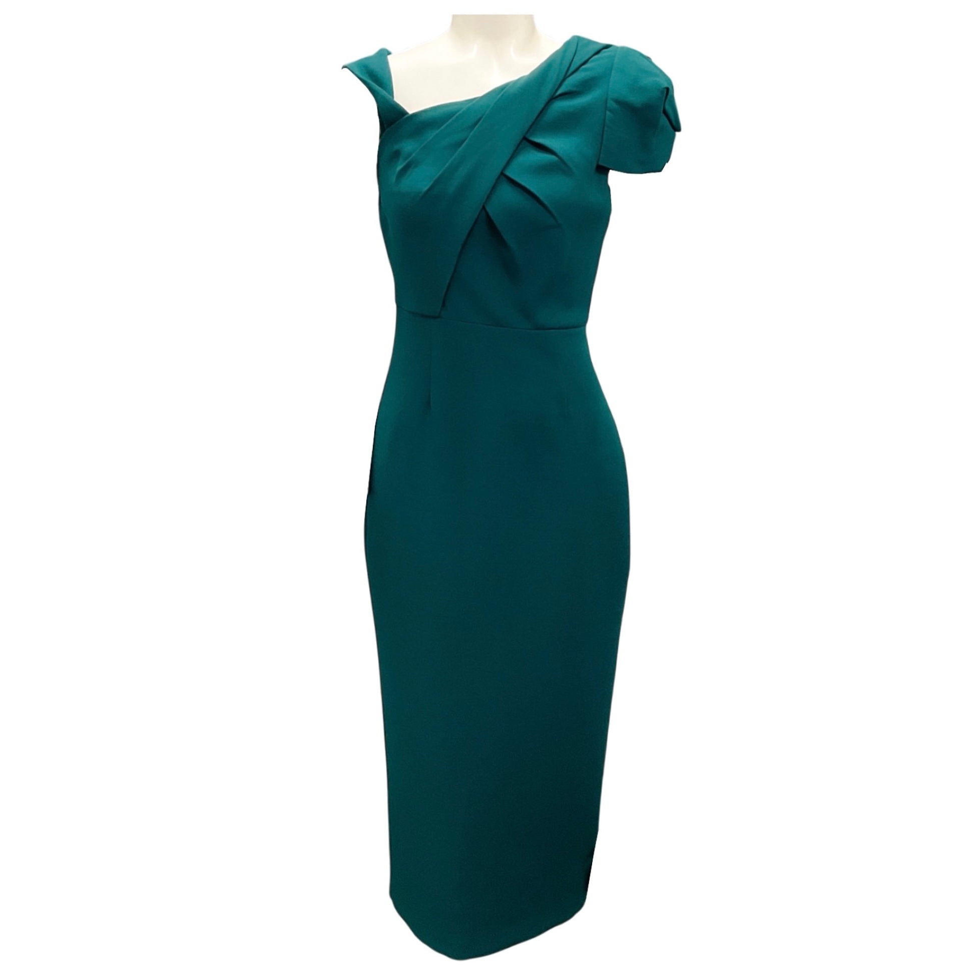 Roland Mouret Green 2023 Asymmetric Wool Silk Midi Dress
