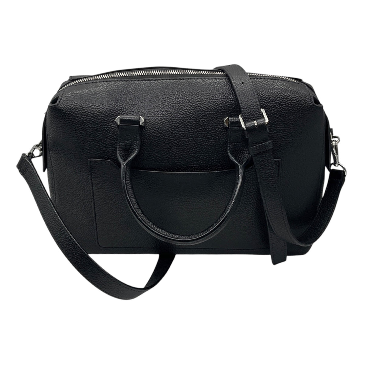 MCM Black Pebbled Leather Double Top Handle Shoulder Bag with Silver Hardware