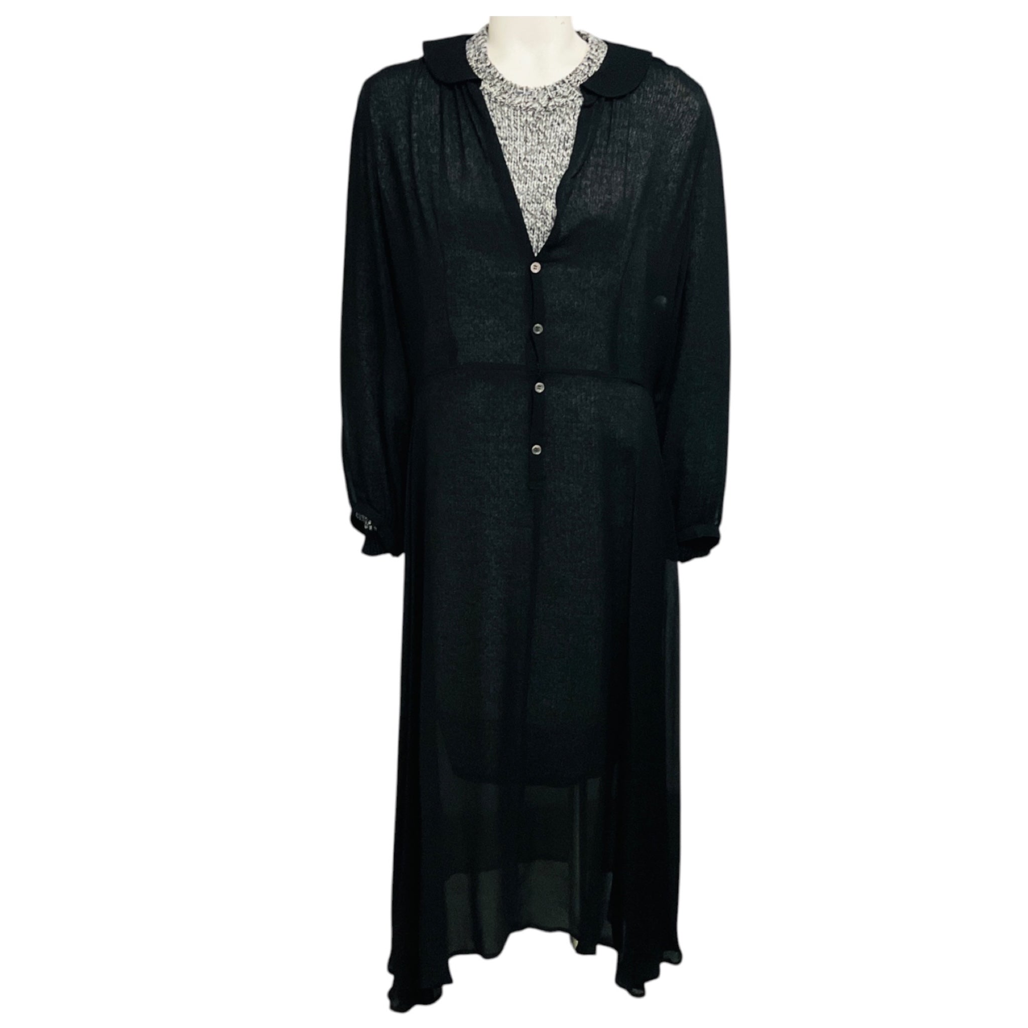 Junya Watanabe Black / Grey Tweed and Sheer Chiffon Midi Dress