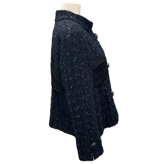 Chanel Navy / Black Chiffon Detail Tweed Jacket