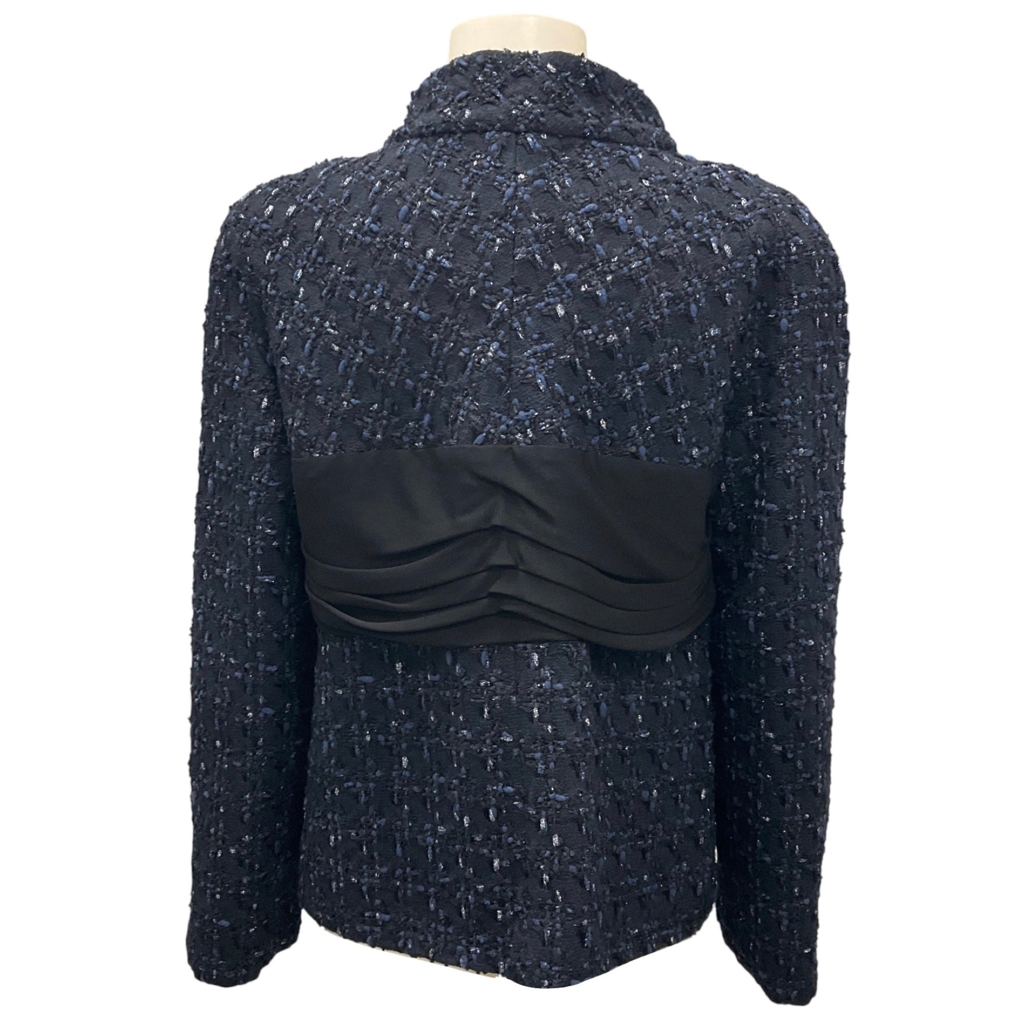 Chanel Navy / Black Chiffon Detail Tweed Jacket
