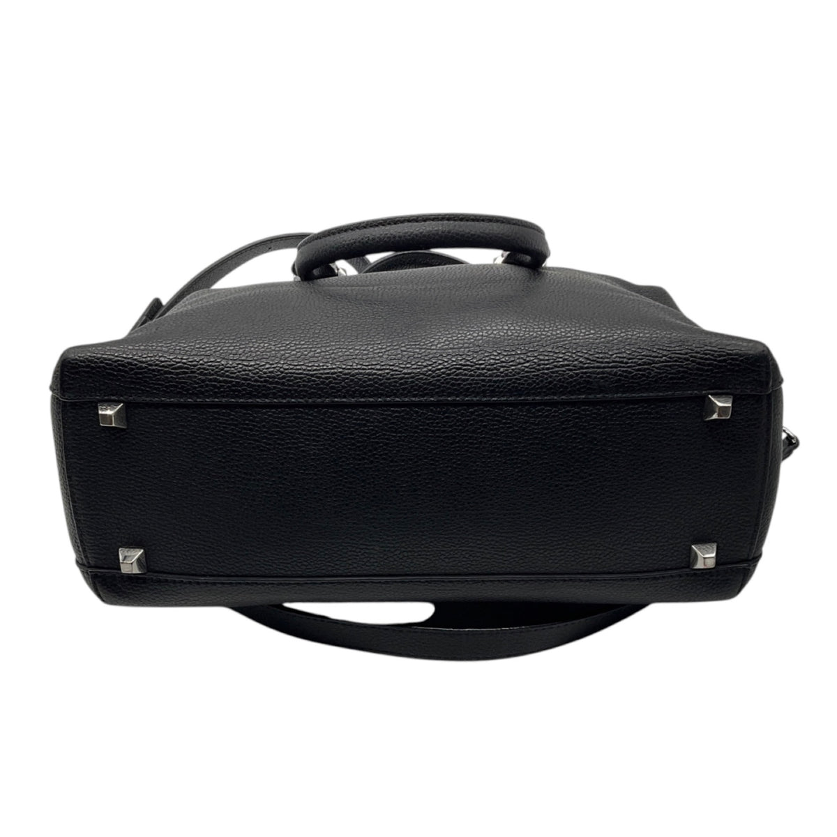 MCM Black Pebbled Leather Double Top Handle Shoulder Bag with Silver Hardware