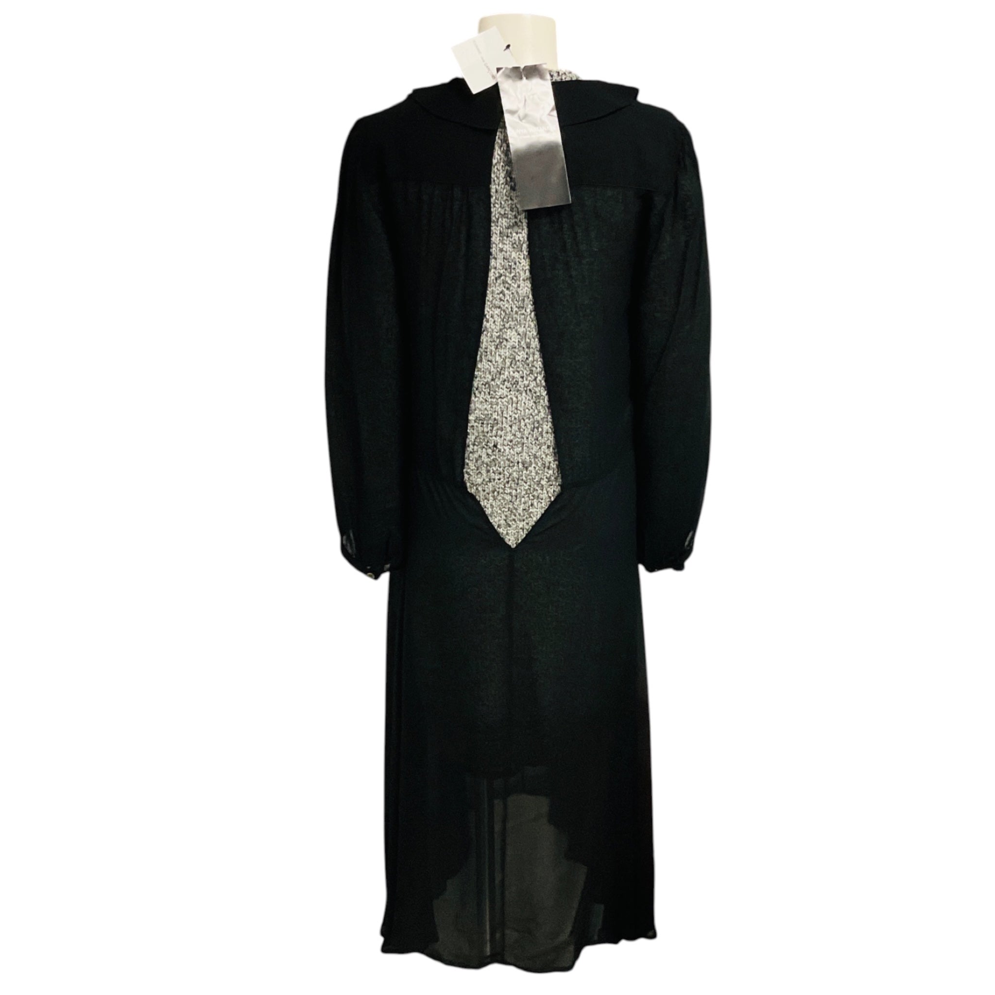 Junya Watanabe Black / Grey Tweed and Sheer Chiffon Midi Dress