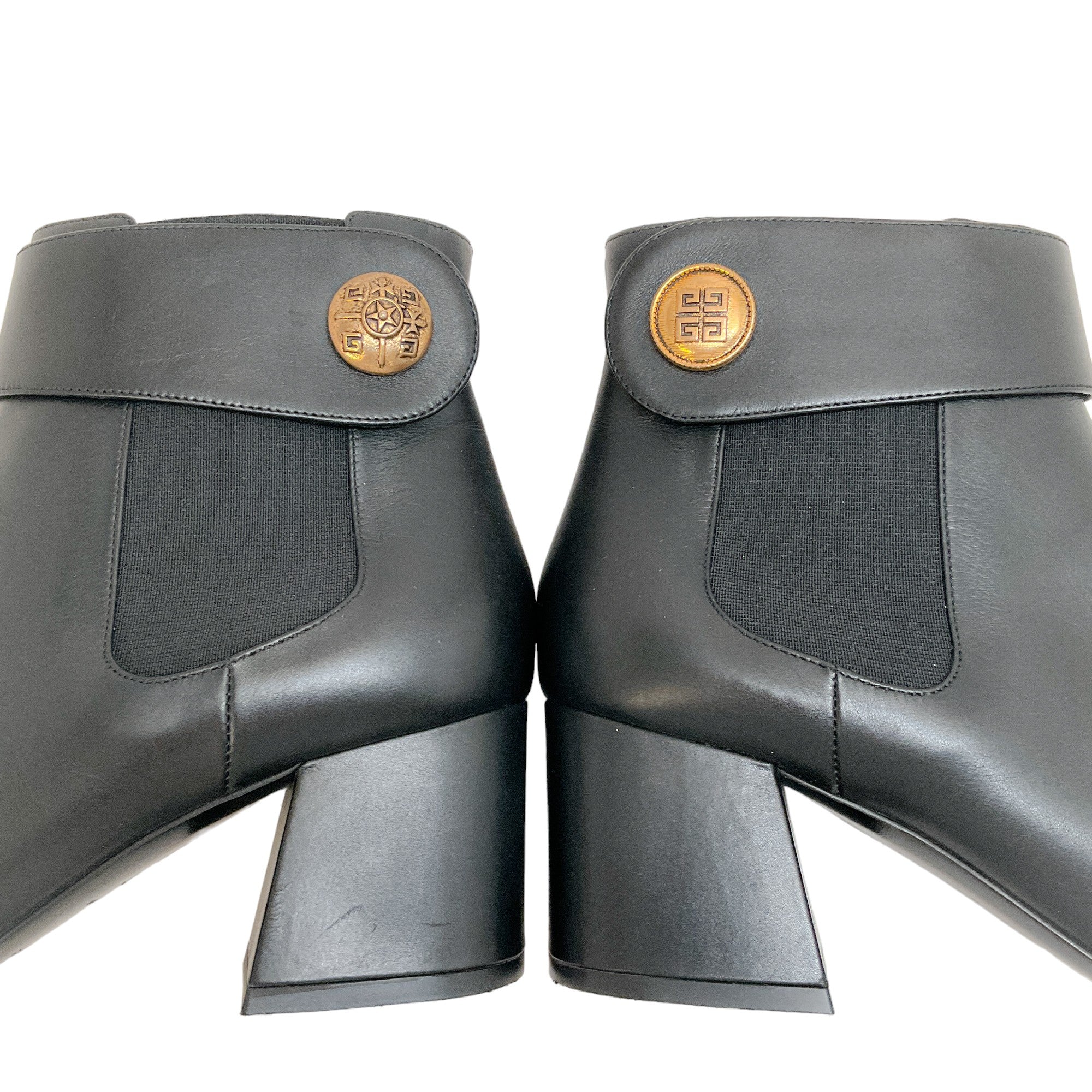 Givenchy Black Leather Booties with Gold Buttons