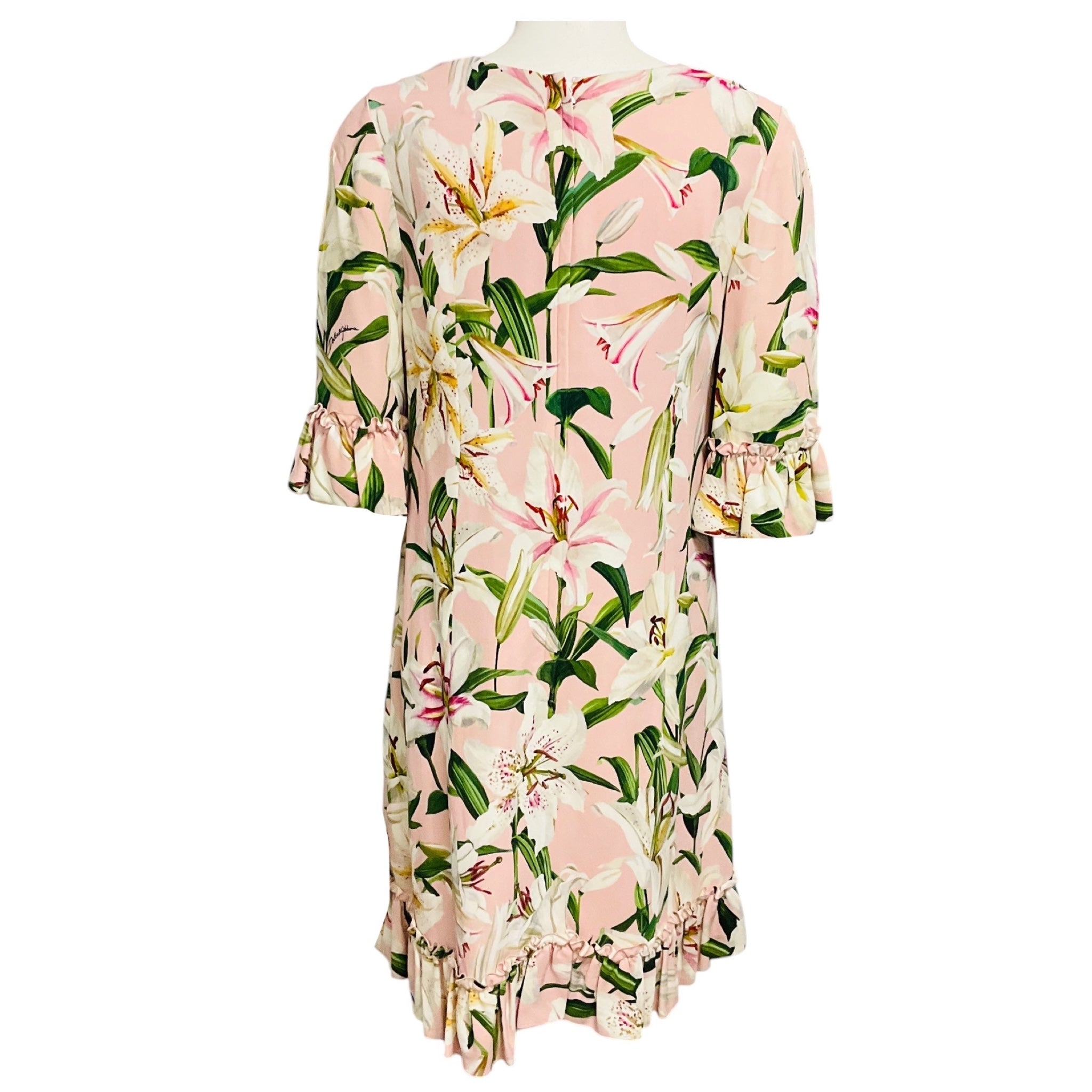 Dolce & Gabbana Light Pink Multi Floral Printed Crepe A-Line Dress