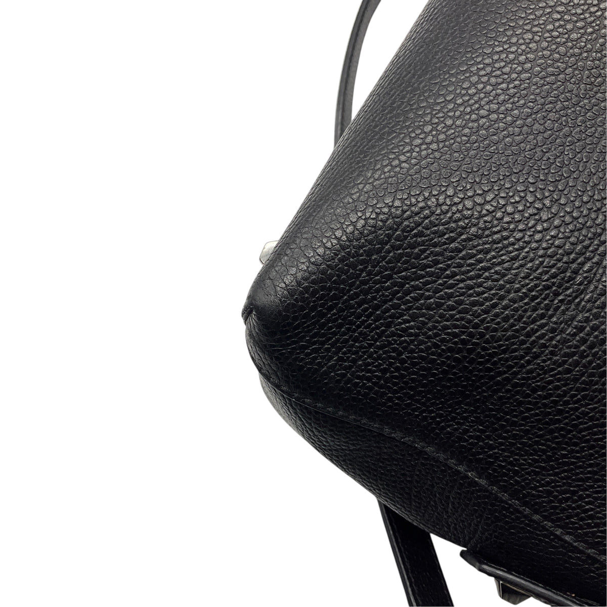 MCM Black Pebbled Leather Double Top Handle Shoulder Bag with Silver Hardware
