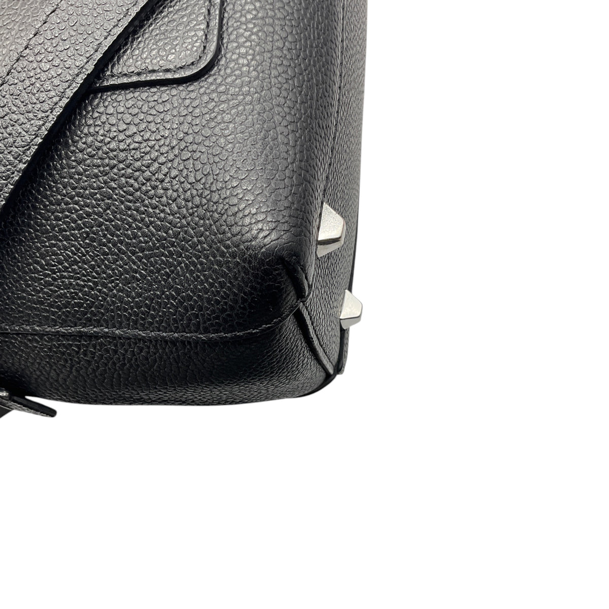 MCM Black Pebbled Leather Double Top Handle Shoulder Bag with Silver Hardware