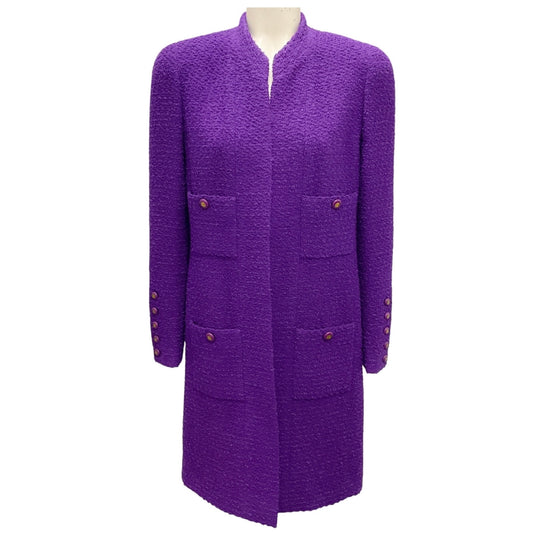 Chanel Boutique Vintage Purple Iconic Boucle Tweed Coat