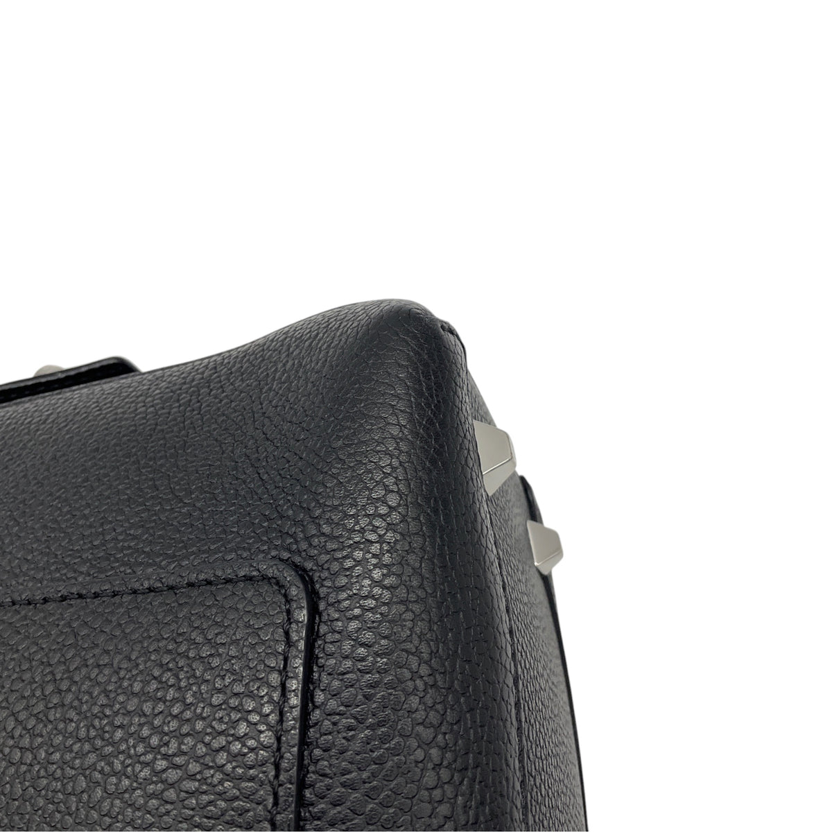 MCM Black Pebbled Leather Double Top Handle Shoulder Bag with Silver Hardware
