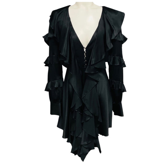 Philipp Plein Couture Black Ruffled Silk Cocktail Dress