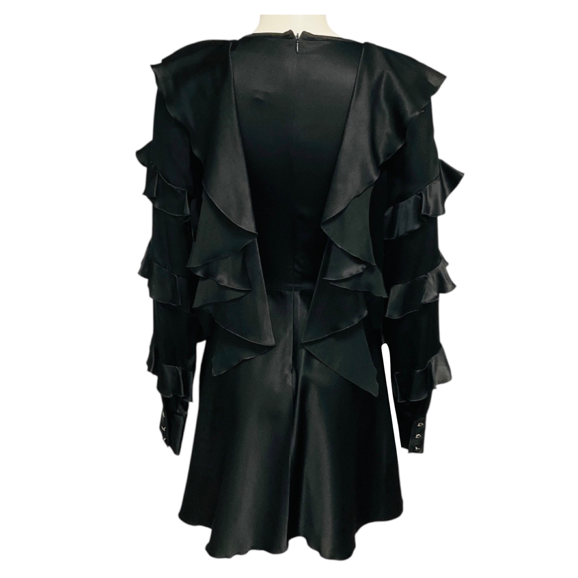 Philipp Plein Couture Black Ruffled Silk Cocktail Dress