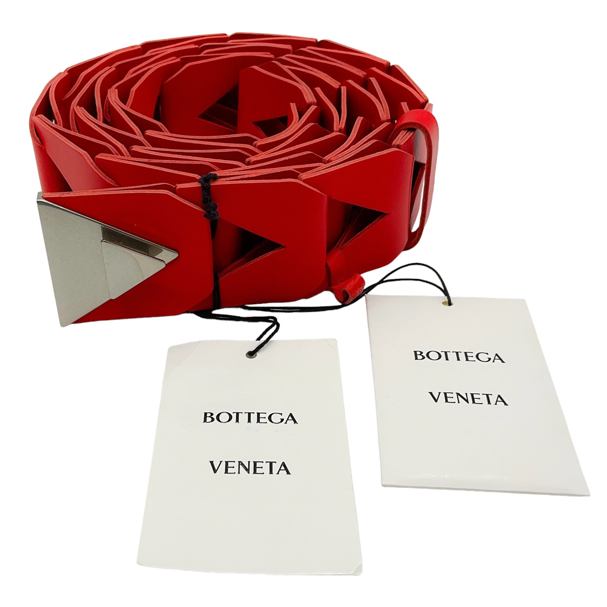 Bottega Veneta Nail Polish Red Leather Belt with Silver Buckle