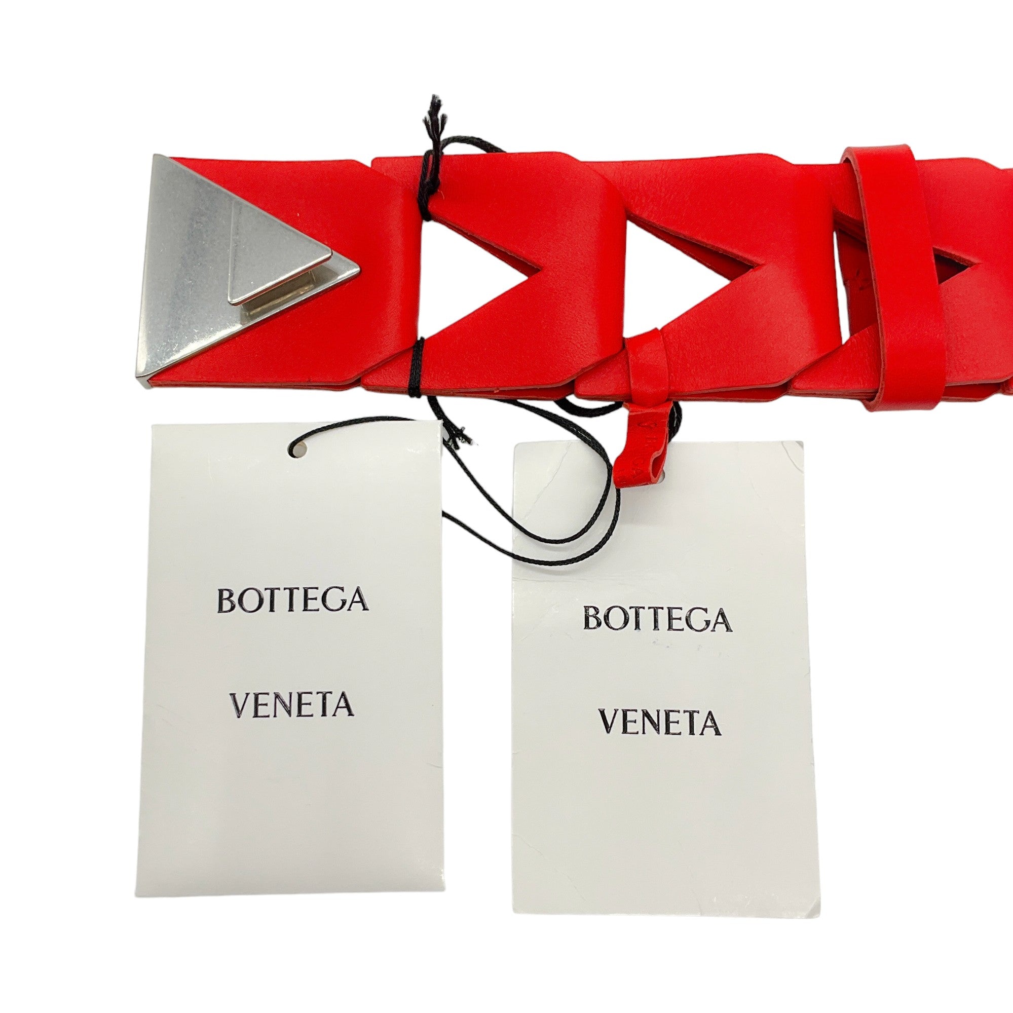 Bottega Veneta Nail Polish Red Leather Belt with Silver Buckle