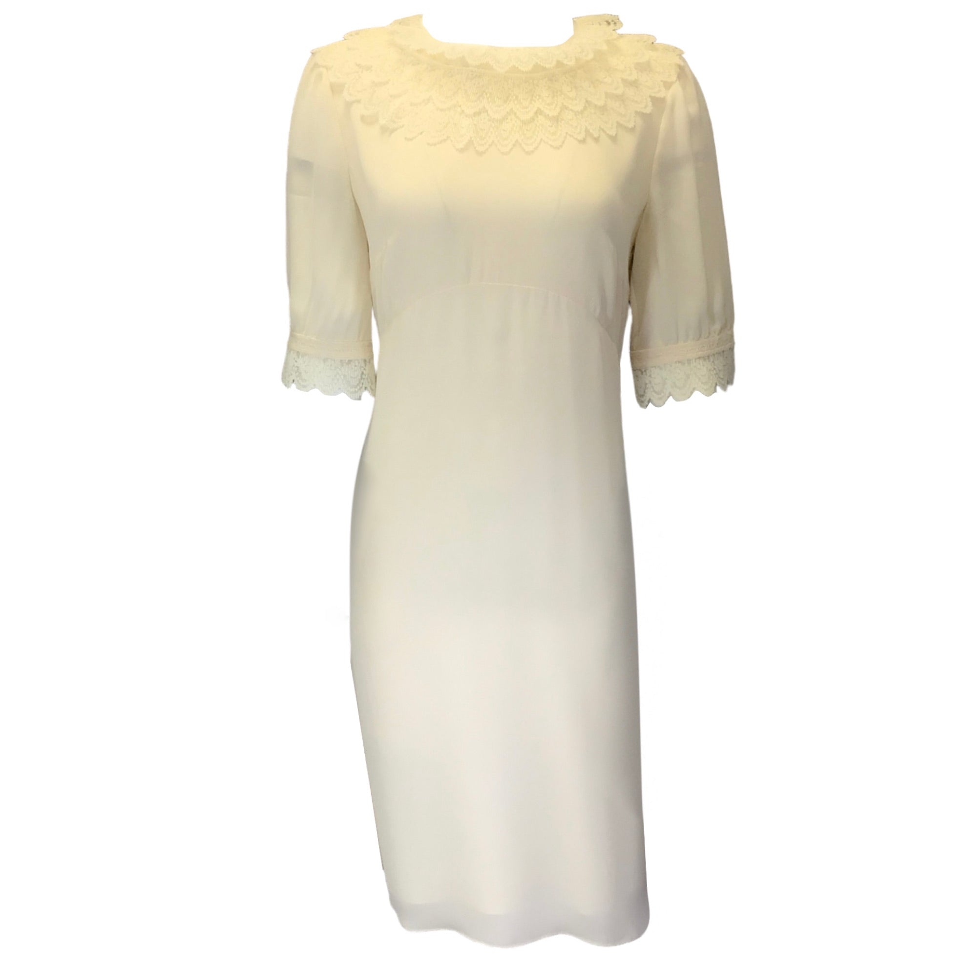 Vilshenko Ivory Lace Trimmed Silk Midi Dress