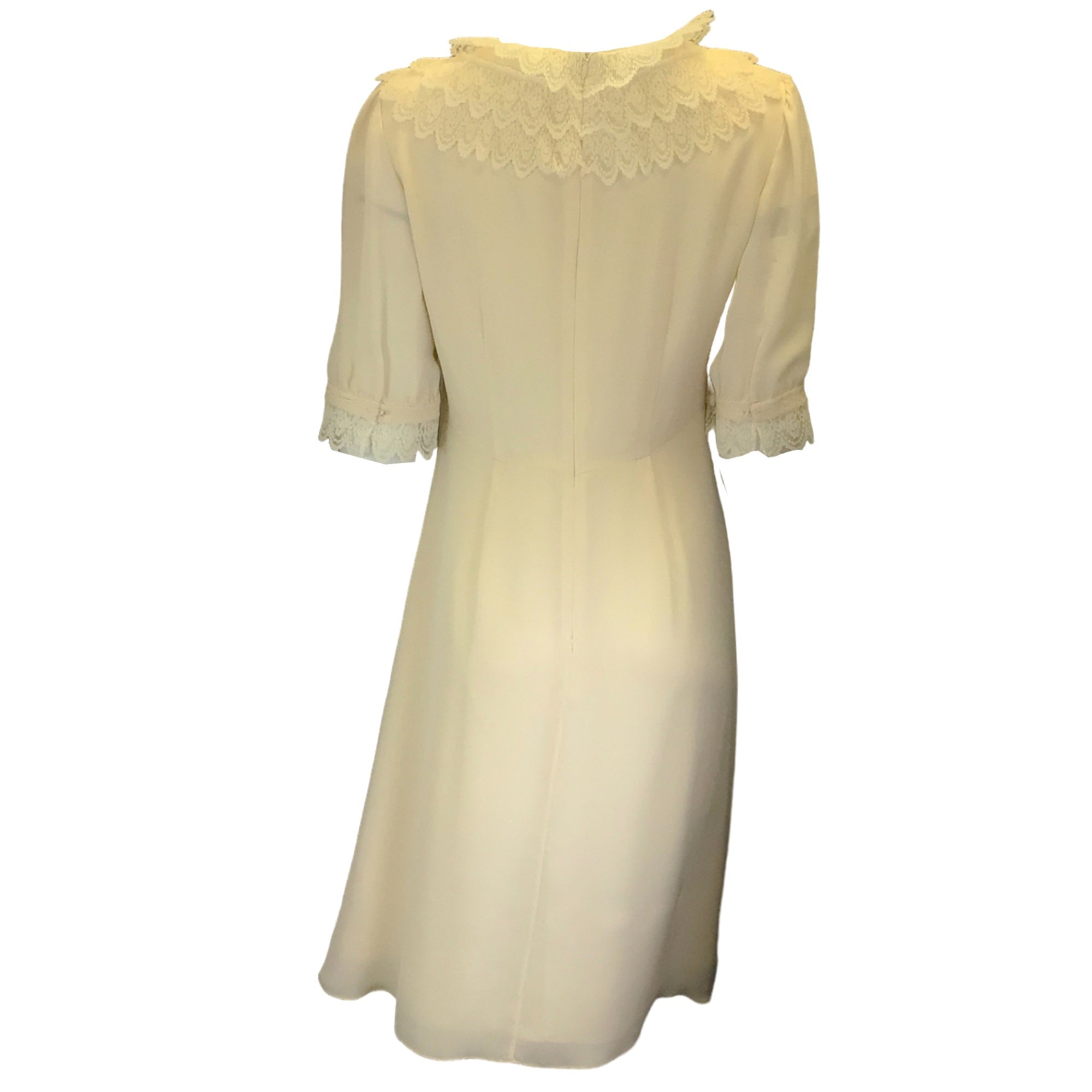 Vilshenko Ivory Lace Trimmed Silk Midi Dress