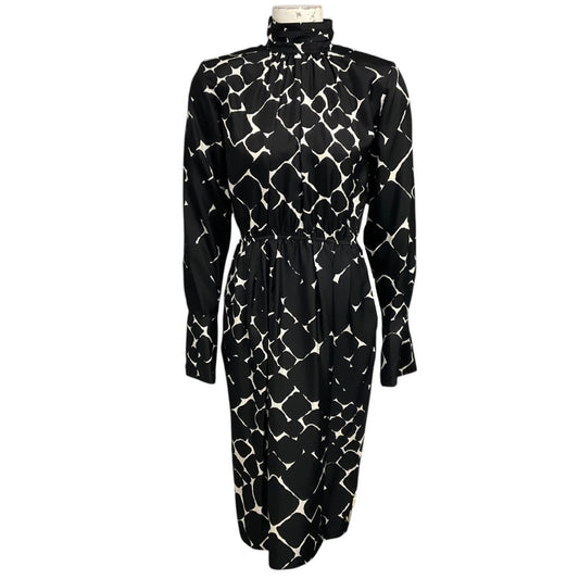 Marc Jacobs Black / Ivory Printed Long Sleeved Silk Midi Dress
