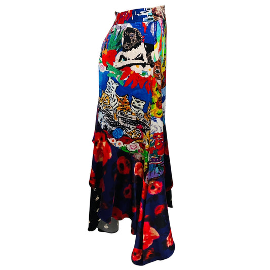 Libertine Purple Multi Printed Silk Maxi Skirt