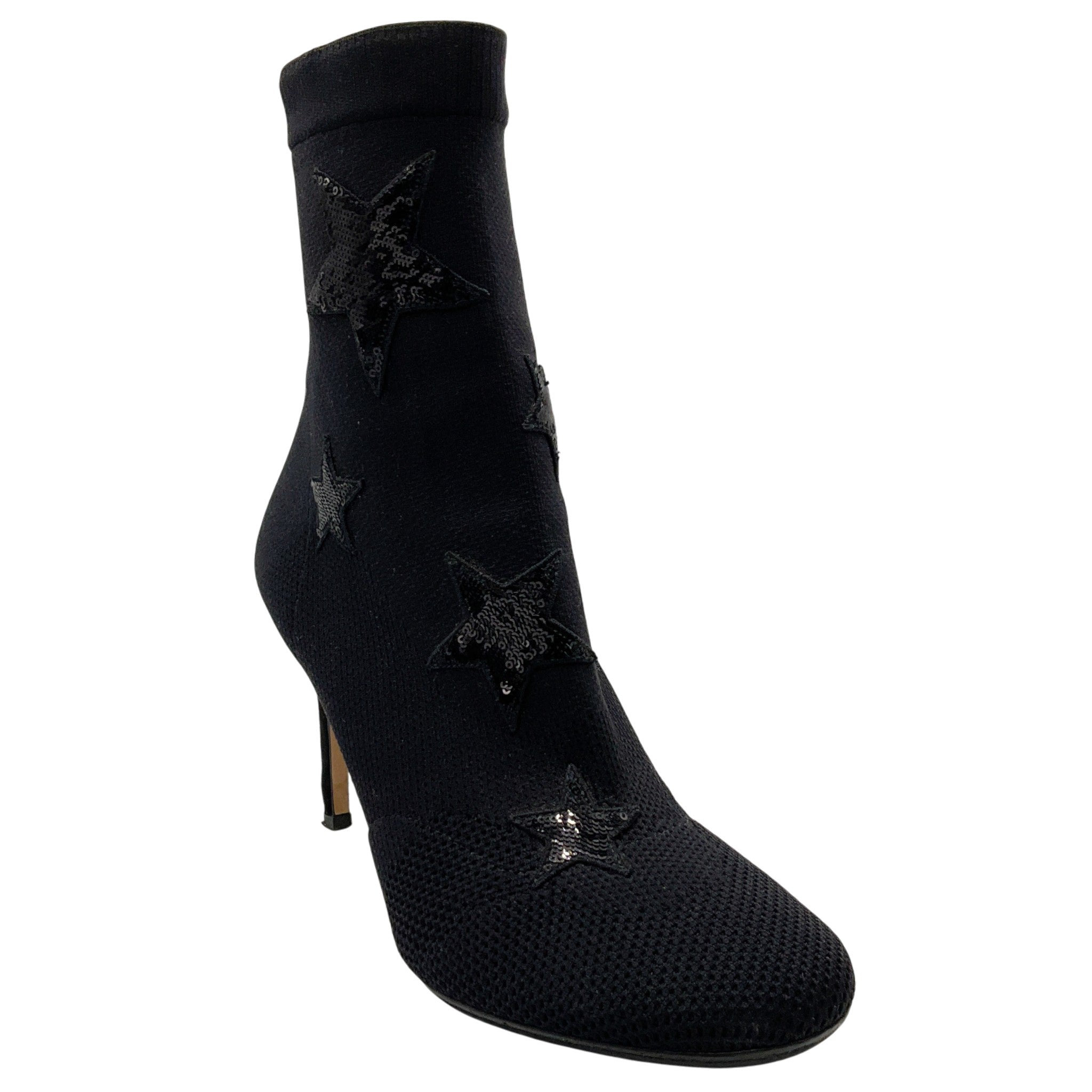 Valentino Black Stretch Knit Star Sequin Embellished Sock Boots
