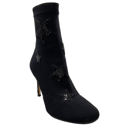 Valentino Black Stretch Knit Star Sequin Embellished Sock Boots
