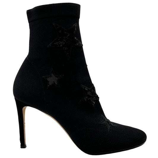 Valentino Black Stretch Knit Star Sequin Embellished Sock Boots