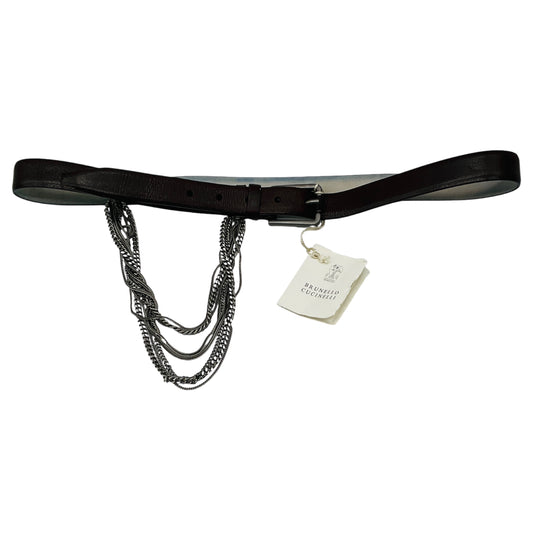 Brunello Cucinelli Brown / Silver Multi Chain Embellished Leather Belt
