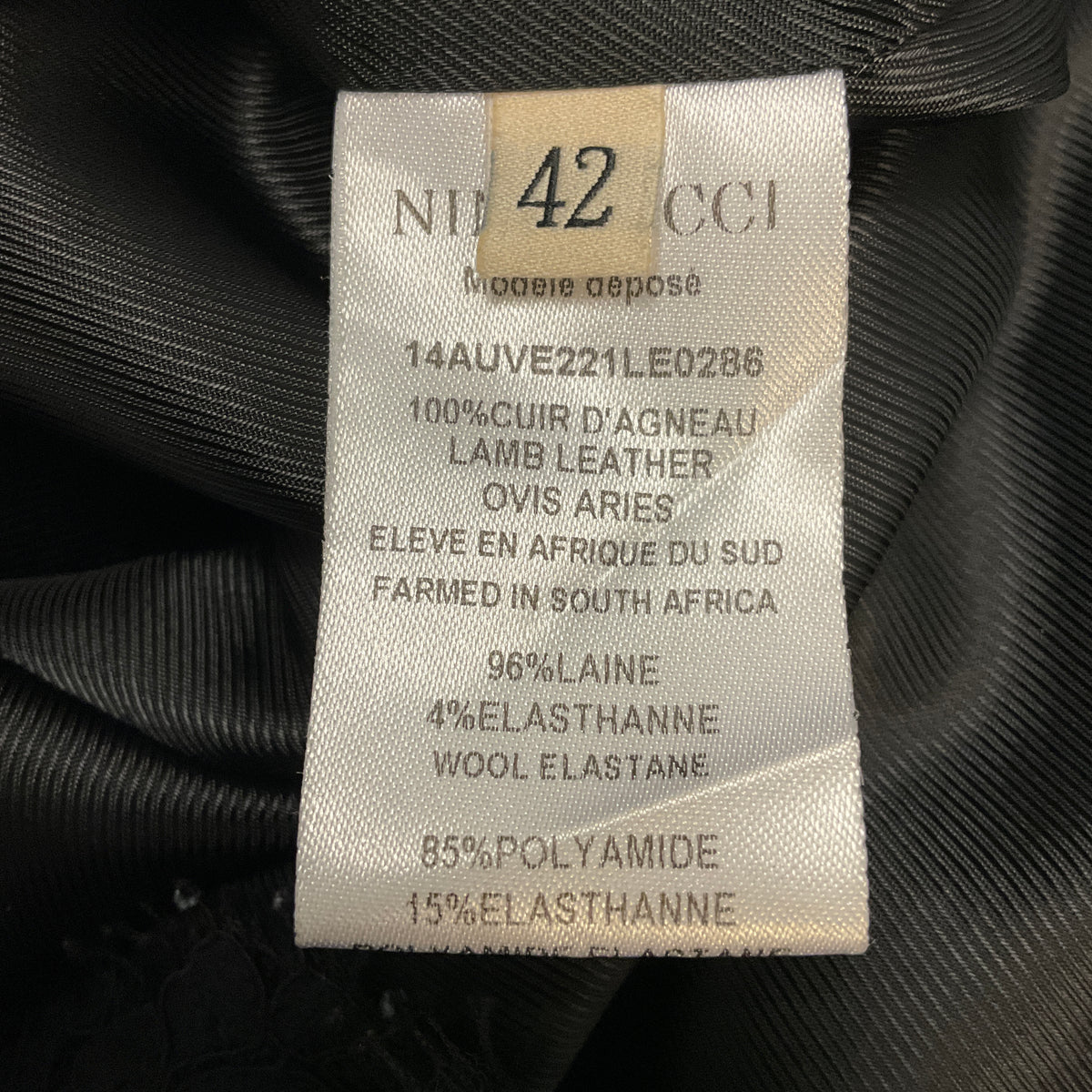 Nina Ricci Black Lamb Leather Zip Front Bomber Jacket with Lace Trim