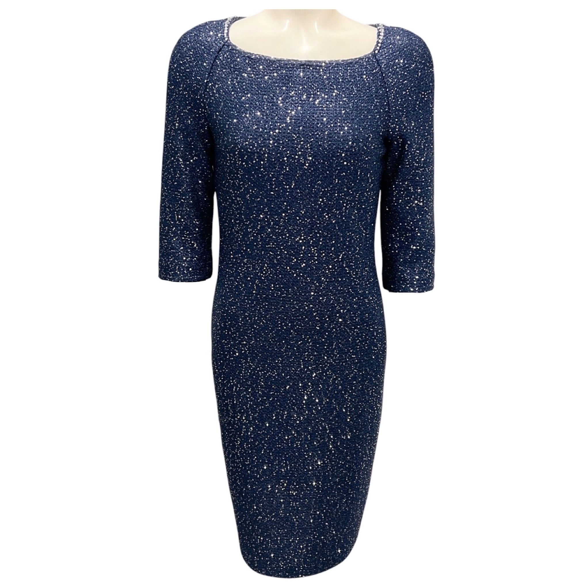 St. John Navy / Silver Metallic Knit Cocktail Dress