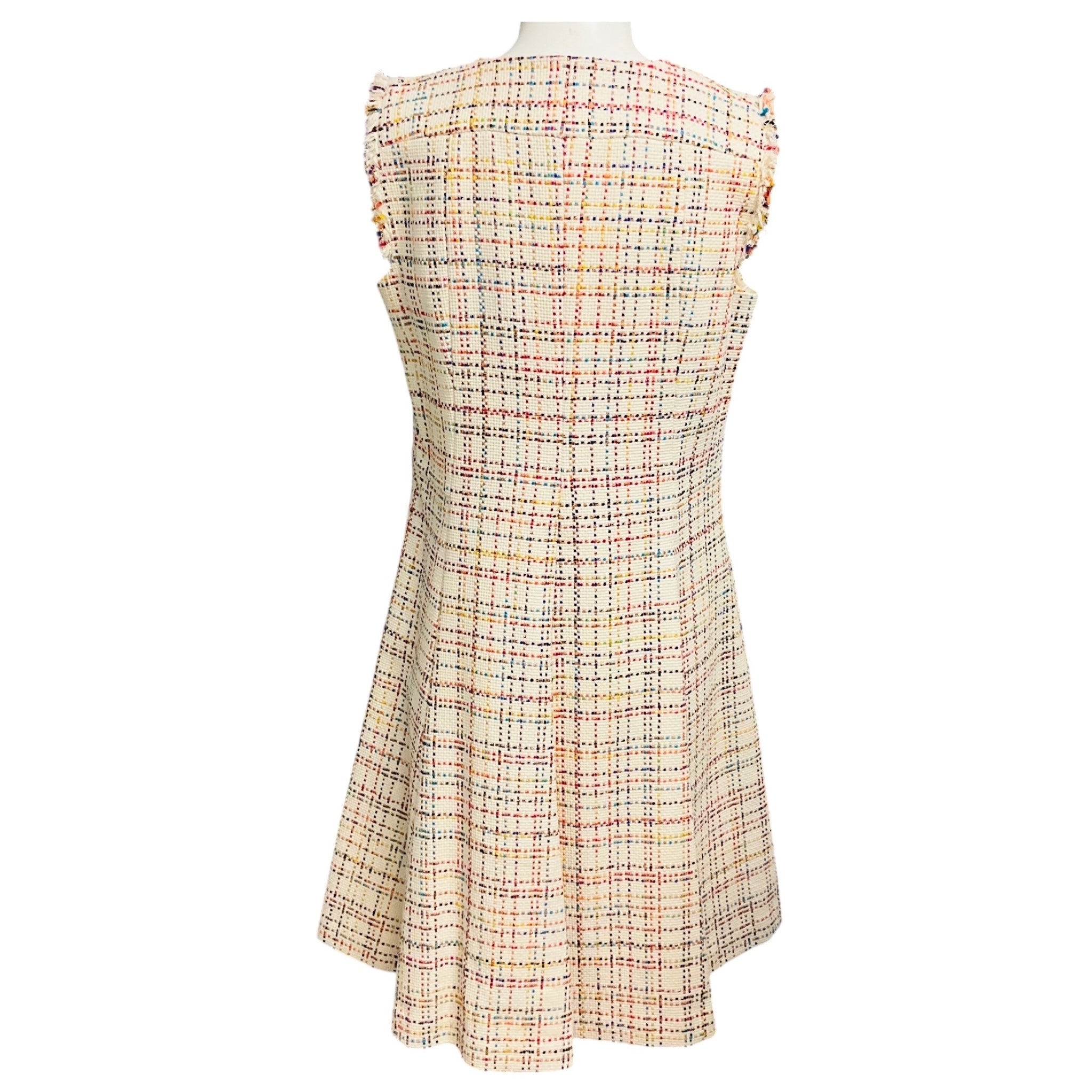 Akris Punto Cream Multicolor Lurex Metallic Raw Edge Sleeveless Tweed Dress