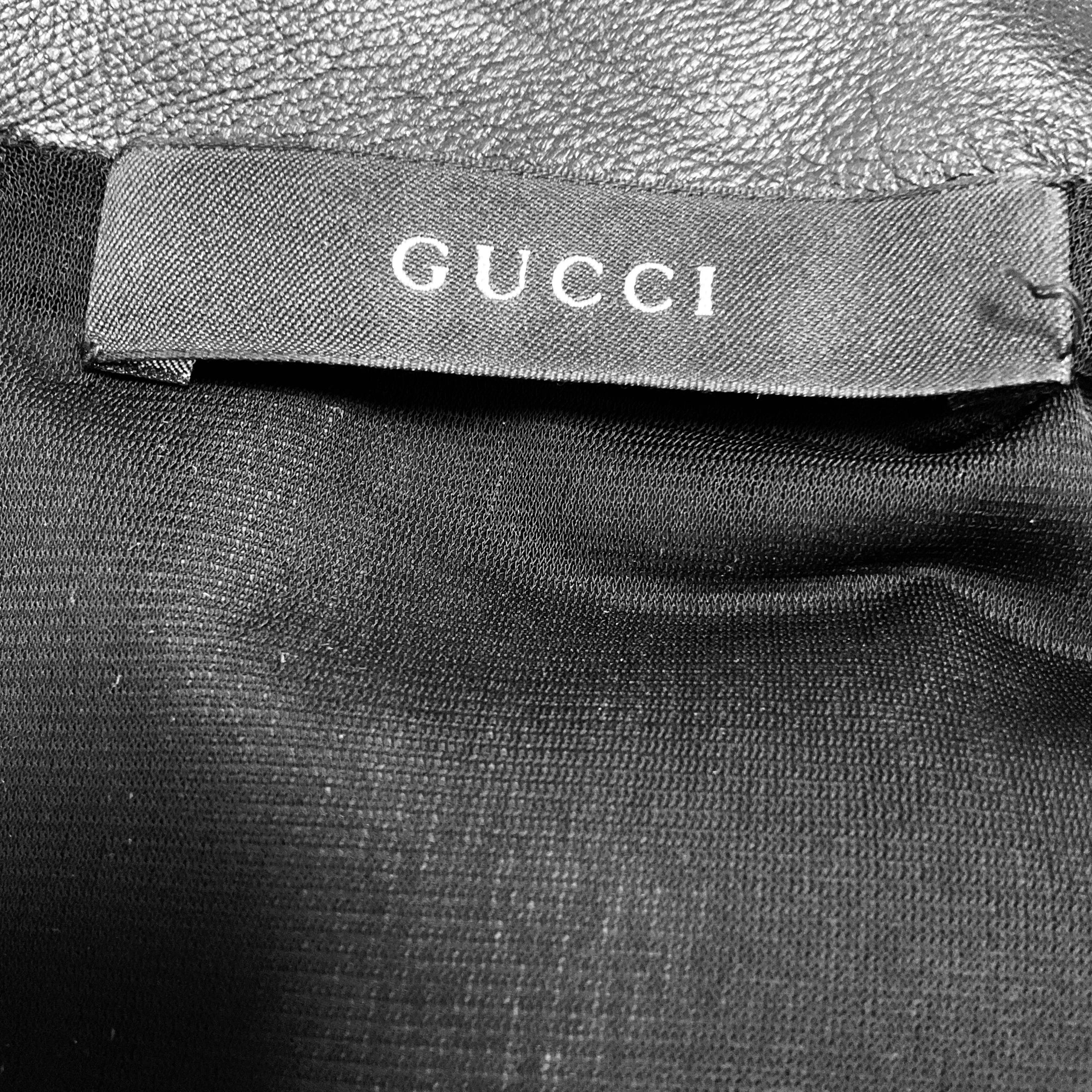Gucci Black Short Sleeved Leather and Stretch Jersey Midi Dress