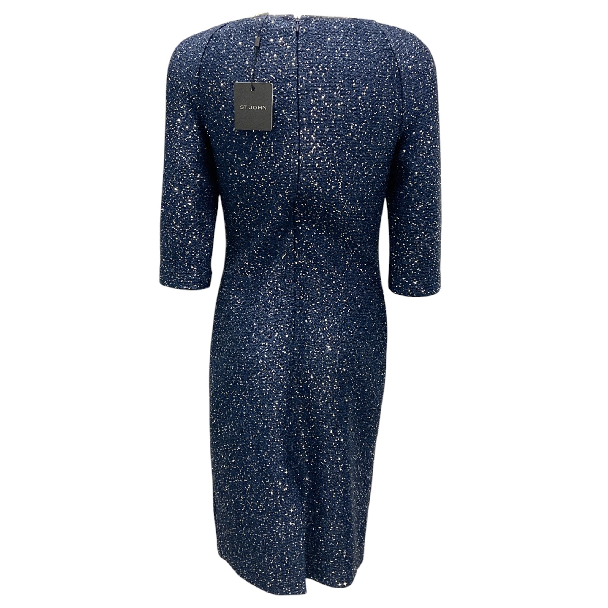 St. John Navy / Silver Metallic Knit Cocktail Dress