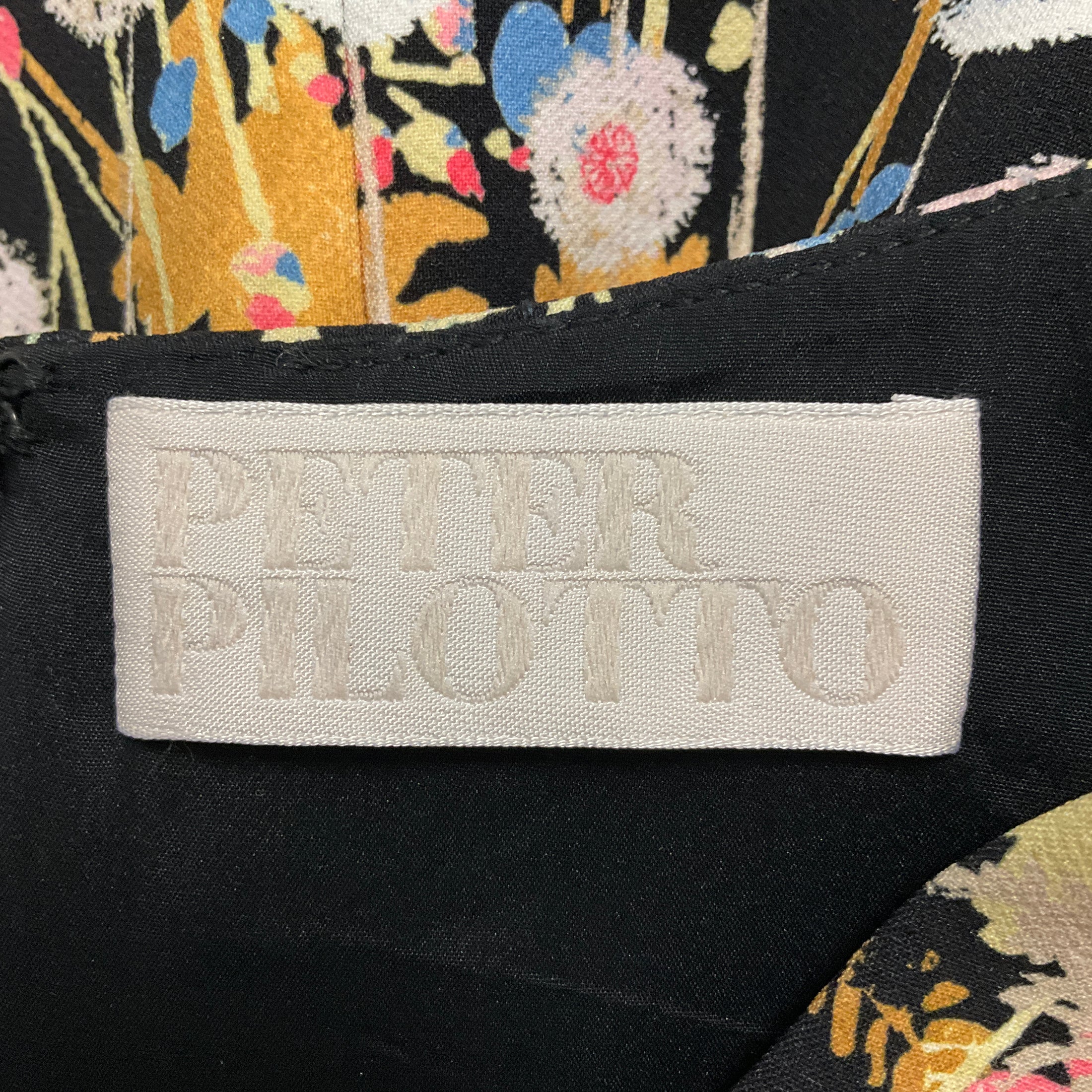 Peter Pilotto Black Multi Floral Printed Sleeveless V-Neck Crepe Dress