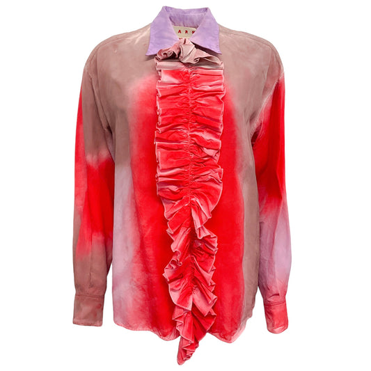 Marni Tie Dye Blouse with Detachable Front Ruffle