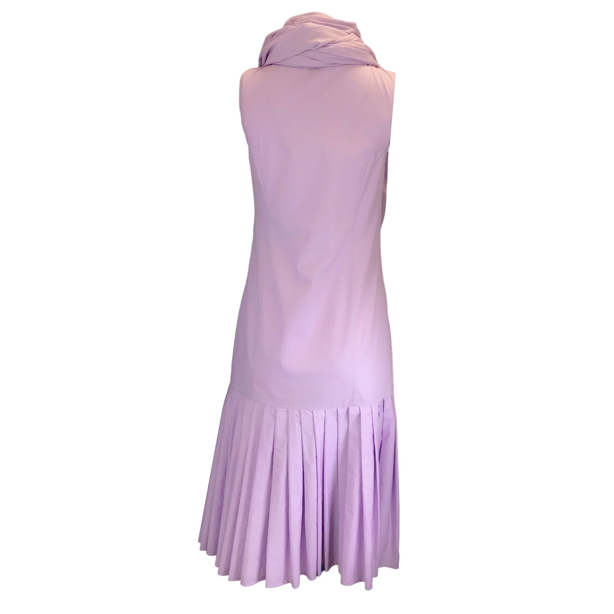 Aalto Lilac Pleated Scarf Neck Sleeveless Cotton Midi Dress