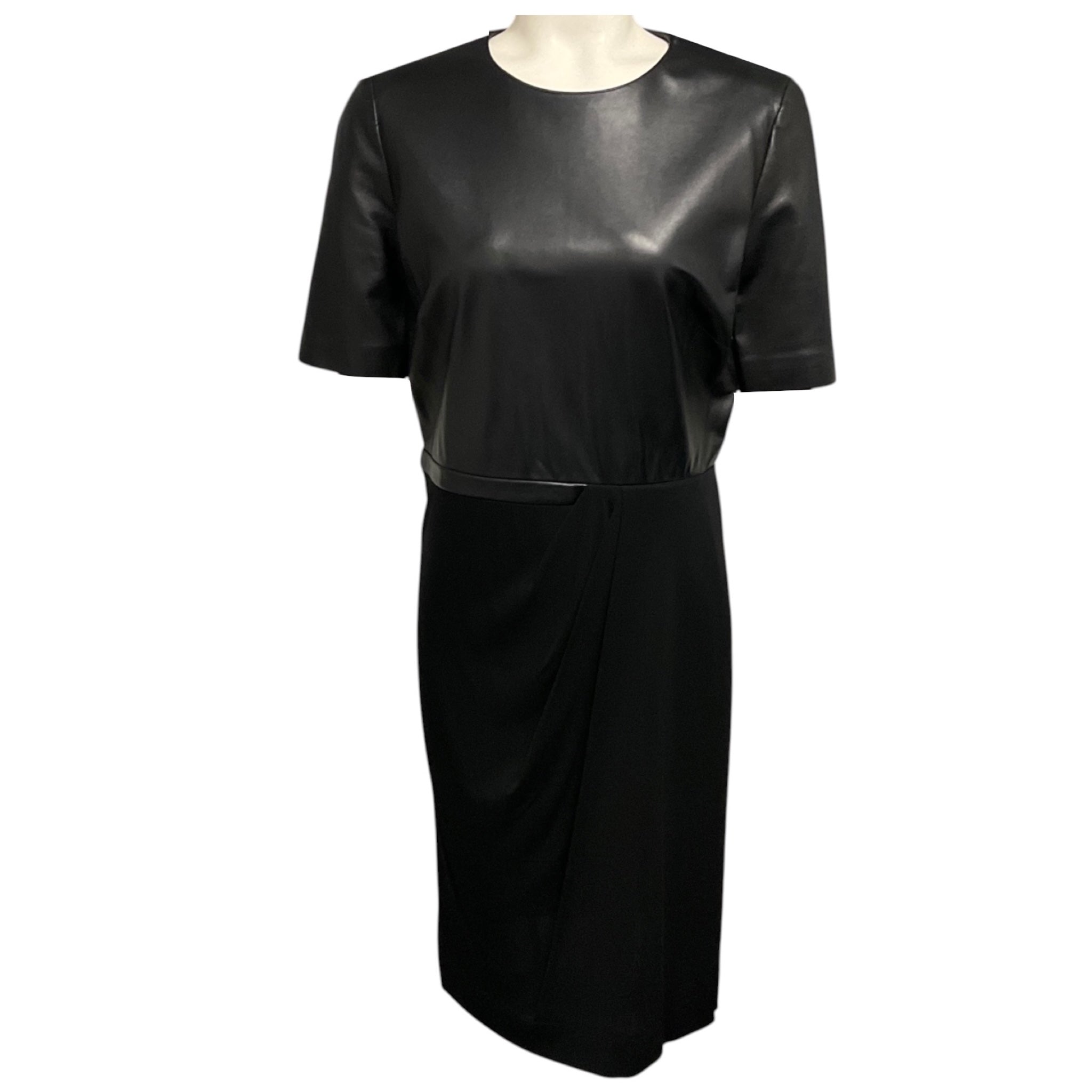 Gucci Black Short Sleeved Leather and Stretch Jersey Midi Dress