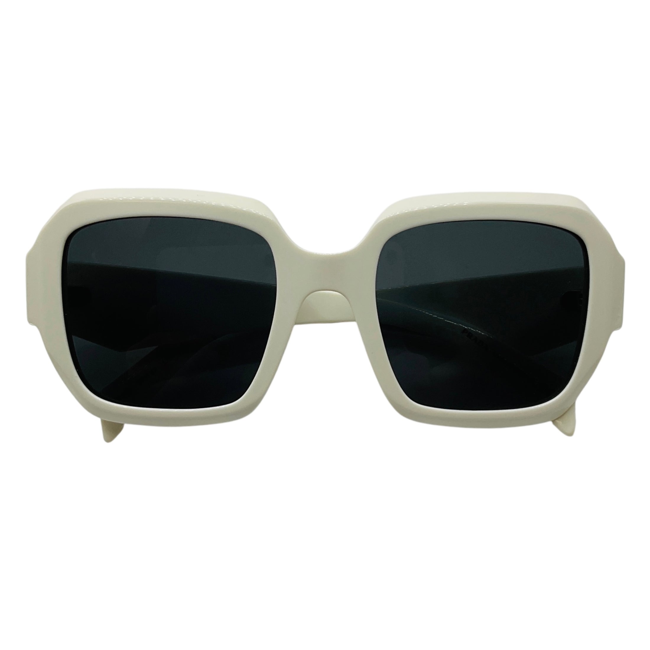 Prada Polished White / Grey Lens Square Acetate Frame Sunglasses