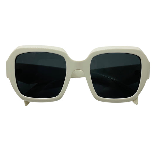 Prada Polished White / Grey Lens Square Acetate Frame Sunglasses